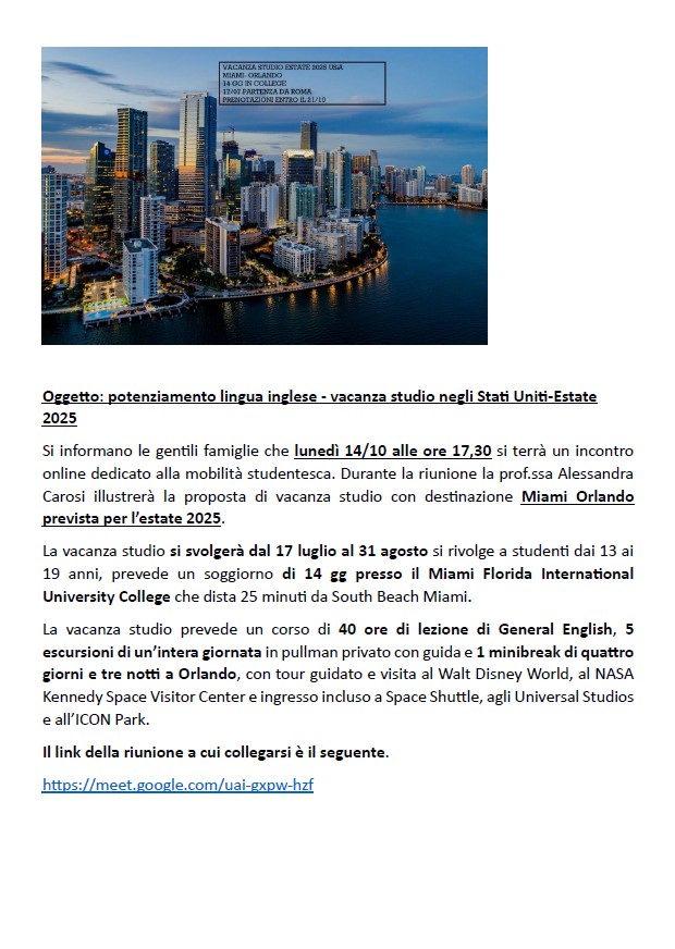 Locandina vacanza studio USA estate 2025